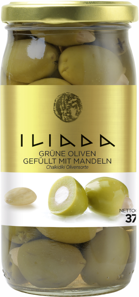 Iliada GOLDEN LINE Grüne Oliven gefüllt mit Mandeln (110226)