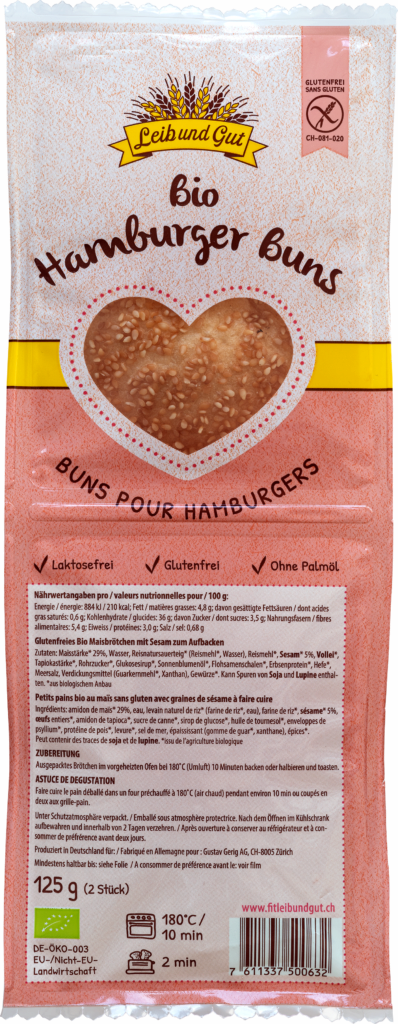Leib und Gut BIO Buns pour hamburgers – sans gluten (113428)